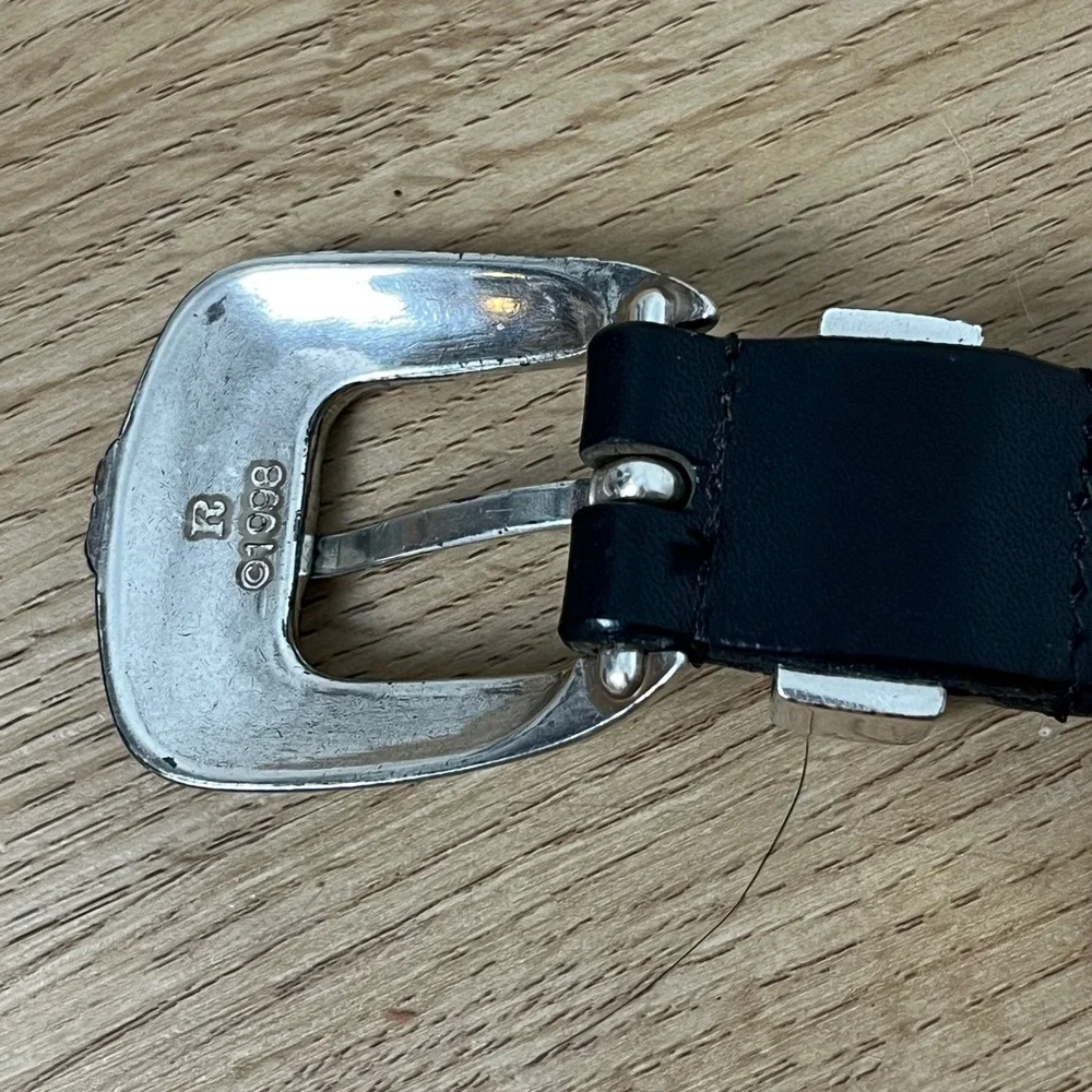 Vintage Lejon Western Boho Italian Saddle Leather Belt M Black Silver Concho US